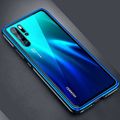 Funda Bumper Lujo Marco de Aluminio Espejo Carcasa M04 para Huawei P30 Pro Azul