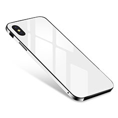 Funda Bumper Lujo Marco de Aluminio Espejo Carcasa S01 para Apple iPhone Xs Blanco