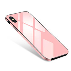 Funda Bumper Lujo Marco de Aluminio Espejo Carcasa S01 para Apple iPhone Xs Rosa