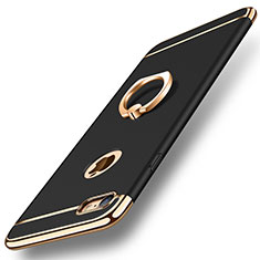 Funda Bumper Lujo Marco de Metal y Plastico Carcasa con Anillo de dedo Soporte A01 para Apple iPhone 7 Negro