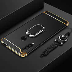 Funda Bumper Lujo Marco de Metal y Plastico Carcasa con Anillo de dedo Soporte A01 para Huawei Enjoy 10 Plus Negro
