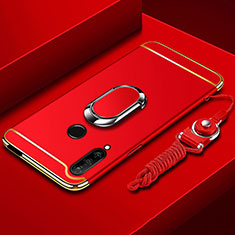 Funda Bumper Lujo Marco de Metal y Plastico Carcasa con Anillo de dedo Soporte A01 para Huawei Enjoy 10 Plus Rojo