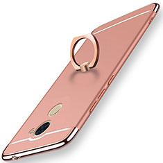 Funda Bumper Lujo Marco de Metal y Plastico Carcasa con Anillo de dedo Soporte A01 para Huawei Enjoy 7 Plus Oro Rosa