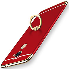 Funda Bumper Lujo Marco de Metal y Plastico Carcasa con Anillo de dedo Soporte A01 para Huawei Enjoy 7 Plus Rojo