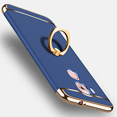Funda Bumper Lujo Marco de Metal y Plastico Carcasa con Anillo de dedo Soporte A01 para Huawei G9 Plus Azul