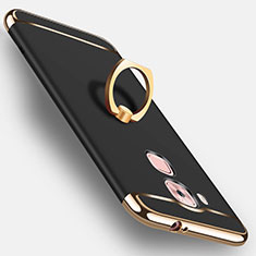 Funda Bumper Lujo Marco de Metal y Plastico Carcasa con Anillo de dedo Soporte A01 para Huawei G9 Plus Negro