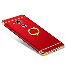 Funda Bumper Lujo Marco de Metal y Plastico Carcasa con Anillo de dedo Soporte A01 para Huawei G9 Plus Rojo