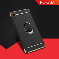 Funda Bumper Lujo Marco de Metal y Plastico Carcasa con Anillo de dedo Soporte A01 para Huawei Honor 8A Negro