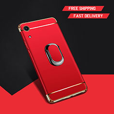 Funda Bumper Lujo Marco de Metal y Plastico Carcasa con Anillo de dedo Soporte A01 para Huawei Honor 8A Rojo