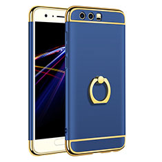 Funda Bumper Lujo Marco de Metal y Plastico Carcasa con Anillo de dedo Soporte A01 para Huawei Honor 9 Azul