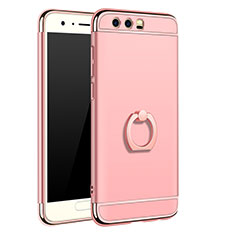 Funda Bumper Lujo Marco de Metal y Plastico Carcasa con Anillo de dedo Soporte A01 para Huawei Honor 9 Oro Rosa