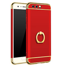 Funda Bumper Lujo Marco de Metal y Plastico Carcasa con Anillo de dedo Soporte A01 para Huawei Honor 9 Premium Rojo