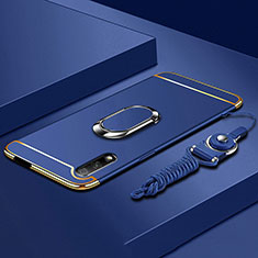 Funda Bumper Lujo Marco de Metal y Plastico Carcasa con Anillo de dedo Soporte A01 para Huawei Honor 9X Azul