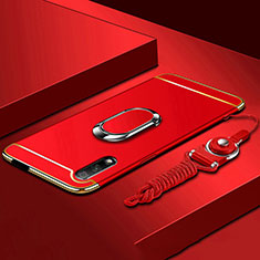 Funda Bumper Lujo Marco de Metal y Plastico Carcasa con Anillo de dedo Soporte A01 para Huawei Honor 9X Rojo