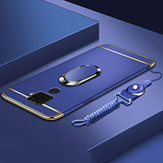 Funda Bumper Lujo Marco de Metal y Plastico Carcasa con Anillo de dedo Soporte A01 para Huawei Mate 30 Lite Azul