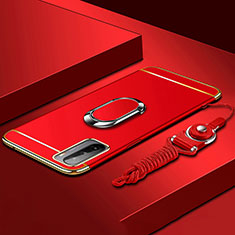 Funda Bumper Lujo Marco de Metal y Plastico Carcasa con Anillo de dedo Soporte A01 para Huawei Mate 40 Lite 5G Rojo
