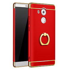 Funda Bumper Lujo Marco de Metal y Plastico Carcasa con Anillo de dedo Soporte A01 para Huawei Mate 8 Rojo