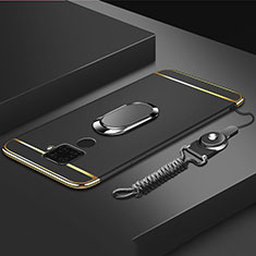 Funda Bumper Lujo Marco de Metal y Plastico Carcasa con Anillo de dedo Soporte A01 para Huawei Nova 5i Pro Negro