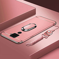 Funda Bumper Lujo Marco de Metal y Plastico Carcasa con Anillo de dedo Soporte A01 para Huawei Nova 5i Pro Oro Rosa