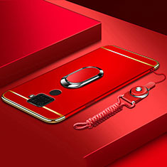 Funda Bumper Lujo Marco de Metal y Plastico Carcasa con Anillo de dedo Soporte A01 para Huawei Nova 5i Pro Rojo