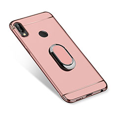 Funda Bumper Lujo Marco de Metal y Plastico Carcasa con Anillo de dedo Soporte A01 para Huawei P Smart+ Plus Oro Rosa