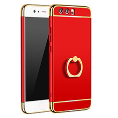 Funda Bumper Lujo Marco de Metal y Plastico Carcasa con Anillo de dedo Soporte A01 para Huawei P10 Plus Rojo