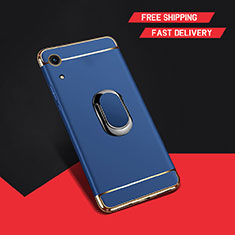 Funda Bumper Lujo Marco de Metal y Plastico Carcasa con Anillo de dedo Soporte A01 para Huawei Y6 Prime (2019) Azul