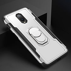 Funda Bumper Lujo Marco de Metal y Plastico Carcasa con Anillo de dedo Soporte A01 para OnePlus 6T Plata