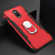 Funda Bumper Lujo Marco de Metal y Plastico Carcasa con Anillo de dedo Soporte A01 para OnePlus 6T Rojo