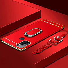 Funda Bumper Lujo Marco de Metal y Plastico Carcasa con Anillo de dedo Soporte A01 para Oppo A11s Rojo