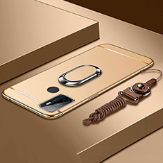 Funda Bumper Lujo Marco de Metal y Plastico Carcasa con Anillo de dedo Soporte A01 para Oppo A33 Oro