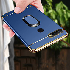 Funda Bumper Lujo Marco de Metal y Plastico Carcasa con Anillo de dedo Soporte A01 para Oppo A7 Azul