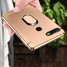 Funda Bumper Lujo Marco de Metal y Plastico Carcasa con Anillo de dedo Soporte A01 para Oppo A7 Oro