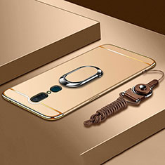 Funda Bumper Lujo Marco de Metal y Plastico Carcasa con Anillo de dedo Soporte A01 para Oppo A9 Oro