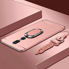 Funda Bumper Lujo Marco de Metal y Plastico Carcasa con Anillo de dedo Soporte A01 para Oppo A9X Oro Rosa