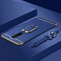 Funda Bumper Lujo Marco de Metal y Plastico Carcasa con Anillo de dedo Soporte A01 para Realme X2 Pro Azul