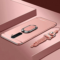 Funda Bumper Lujo Marco de Metal y Plastico Carcasa con Anillo de dedo Soporte A01 para Realme X2 Pro Oro Rosa
