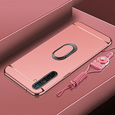 Funda Bumper Lujo Marco de Metal y Plastico Carcasa con Anillo de dedo Soporte A01 para Realme XT Oro Rosa