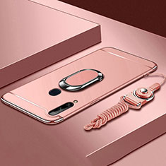 Funda Bumper Lujo Marco de Metal y Plastico Carcasa con Anillo de dedo Soporte A01 para Samsung Galaxy A20s Oro Rosa