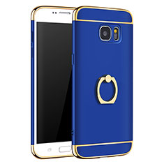 Funda Bumper Lujo Marco de Metal y Plastico Carcasa con Anillo de dedo Soporte A01 para Samsung Galaxy S7 Edge G935F Azul