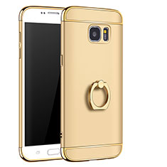 Funda Bumper Lujo Marco de Metal y Plastico Carcasa con Anillo de dedo Soporte A01 para Samsung Galaxy S7 Edge G935F Oro