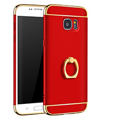 Funda Bumper Lujo Marco de Metal y Plastico Carcasa con Anillo de dedo Soporte A01 para Samsung Galaxy S7 Edge G935F Rojo