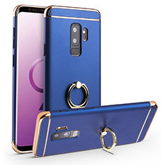 Funda Bumper Lujo Marco de Metal y Plastico Carcasa con Anillo de dedo Soporte A01 para Samsung Galaxy S9 Plus Azul