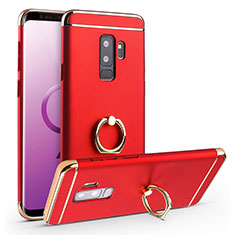 Funda Bumper Lujo Marco de Metal y Plastico Carcasa con Anillo de dedo Soporte A01 para Samsung Galaxy S9 Plus Rojo