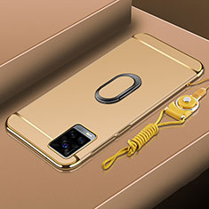 Funda Bumper Lujo Marco de Metal y Plastico Carcasa con Anillo de dedo Soporte A01 para Vivo V20 Pro 5G Oro