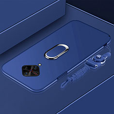 Funda Bumper Lujo Marco de Metal y Plastico Carcasa con Anillo de dedo Soporte A01 para Vivo X50 Lite Azul