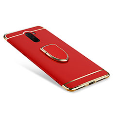 Funda Bumper Lujo Marco de Metal y Plastico Carcasa con Anillo de dedo Soporte A01 para Xiaomi Pocophone F1 Rojo