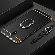 Funda Bumper Lujo Marco de Metal y Plastico Carcasa con Anillo de dedo Soporte A01 para Xiaomi Redmi 8A Negro