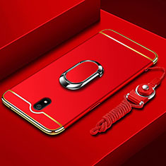 Funda Bumper Lujo Marco de Metal y Plastico Carcasa con Anillo de dedo Soporte A01 para Xiaomi Redmi 8A Rojo