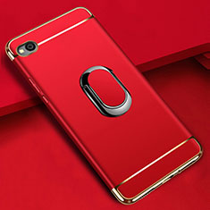 Funda Bumper Lujo Marco de Metal y Plastico Carcasa con Anillo de dedo Soporte A01 para Xiaomi Redmi Go Rojo